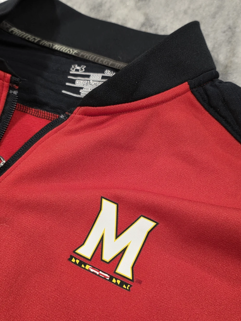 Men's Small Maryland Terrapins Under Armour Athletic Jacket Red Black Loose Fit